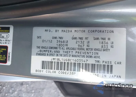 2012 Mazda 3 I from USA, damaged, VIN JM1BL1UG8C1603547